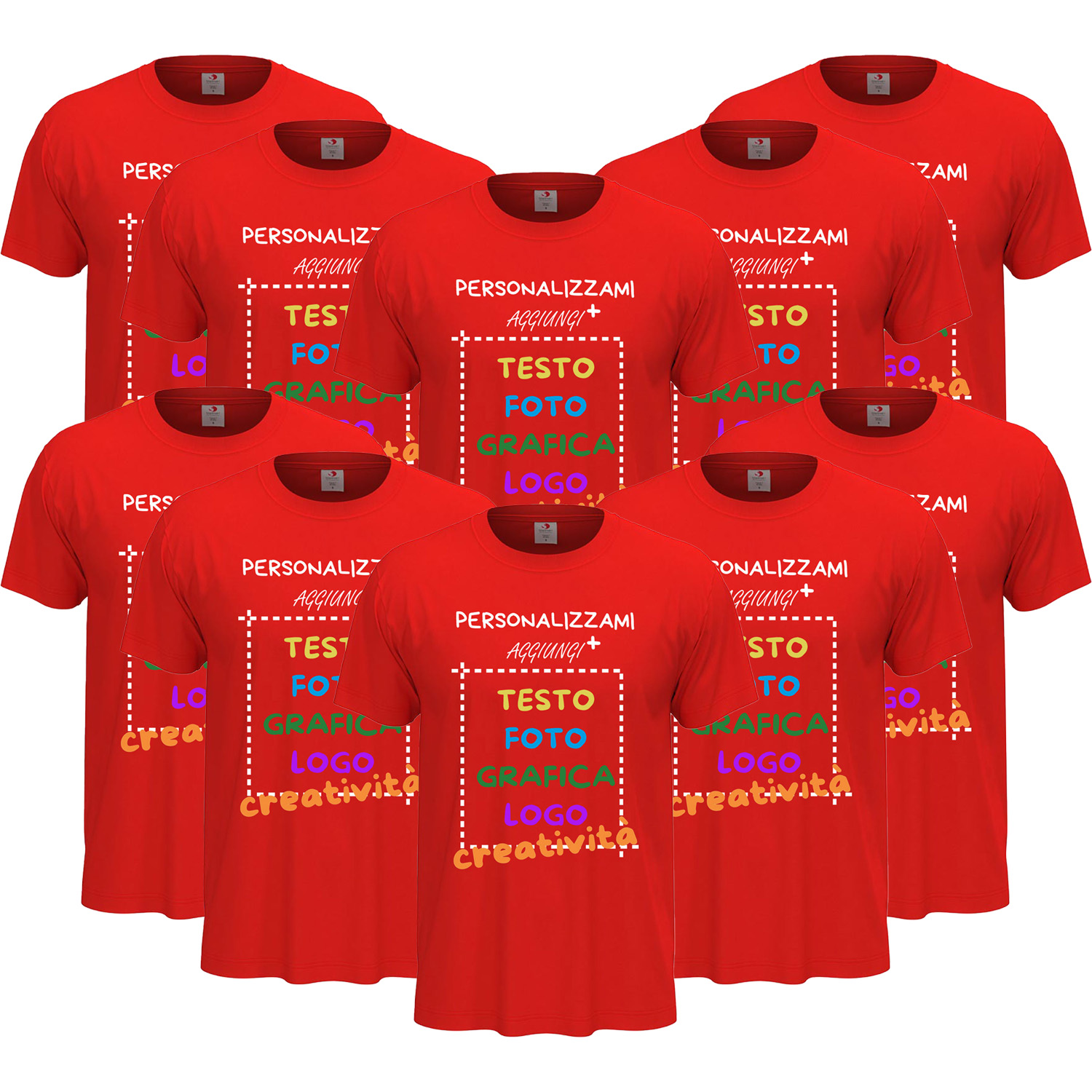 10x T-Shirt manica corta uomo girocollo 100% cotone vari colori da XXS a 5XL STAMPA DIRETTA su tessuto o DTF PERSONALIZZA CON IL TUO LOGO